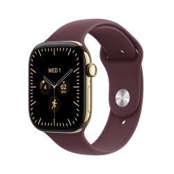 Apple Watch Series 12 GPS + Cellular 46mm Radiant Gold Titanium Case with Burgundy Sport Band - S/M (MJGR4RK/A)