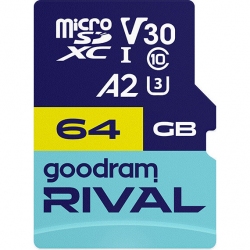Карта пам'яті Goodram Rival M2AA Pro Gaming microSDXC 64GB UHS-I U3 V30 A2 + SD адаптер (GGSM2AA-0640R12)