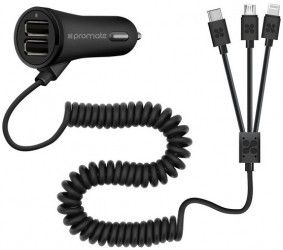Автомобильное зарядное устройство Promate Charger-Trio (charger-trio.black) Black Автомобильное зарядное устройство Promate Charger-Trio (charger-trio.black) Black