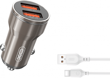 Автомобільний зарядний пристрій XO CC48 Metal Smart Car Charger 2USB 2.4A + type-C cable Grey Автомобільний зарядний пристрій XO CC48 Metal Smart Car Charger 2USB 2.4A + type-C cable Grey