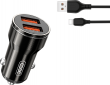 Автомобильное зарядное устройство XO CC48 Metal Smart Car Charger 2USB 2.4A + type-C cable Black - фото  - интернет-магазин электроники и бытовой техники TTT