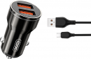 Автомобільний зарядний пристрій XO CC48 Metal Smart Car Charger 2USB 2.4A + microUSB cable Black - фото  - інтернет-магазин електроніки та побутової техніки TTT